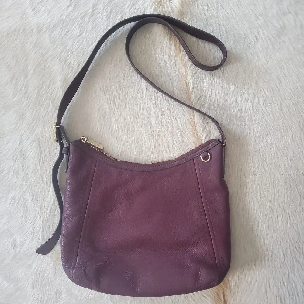 Michael Kors Leather Crossbody Bag Burgundy Pebbled Gold Hardware Fulton Hobo